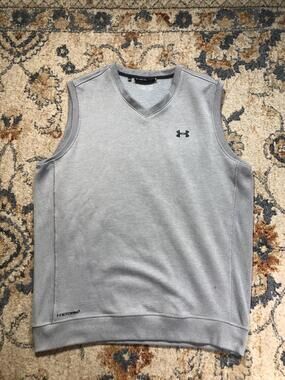 Under Armour Sweater Vest Mens XL Gray UA Storm1 V Neck Knit Pullover Top